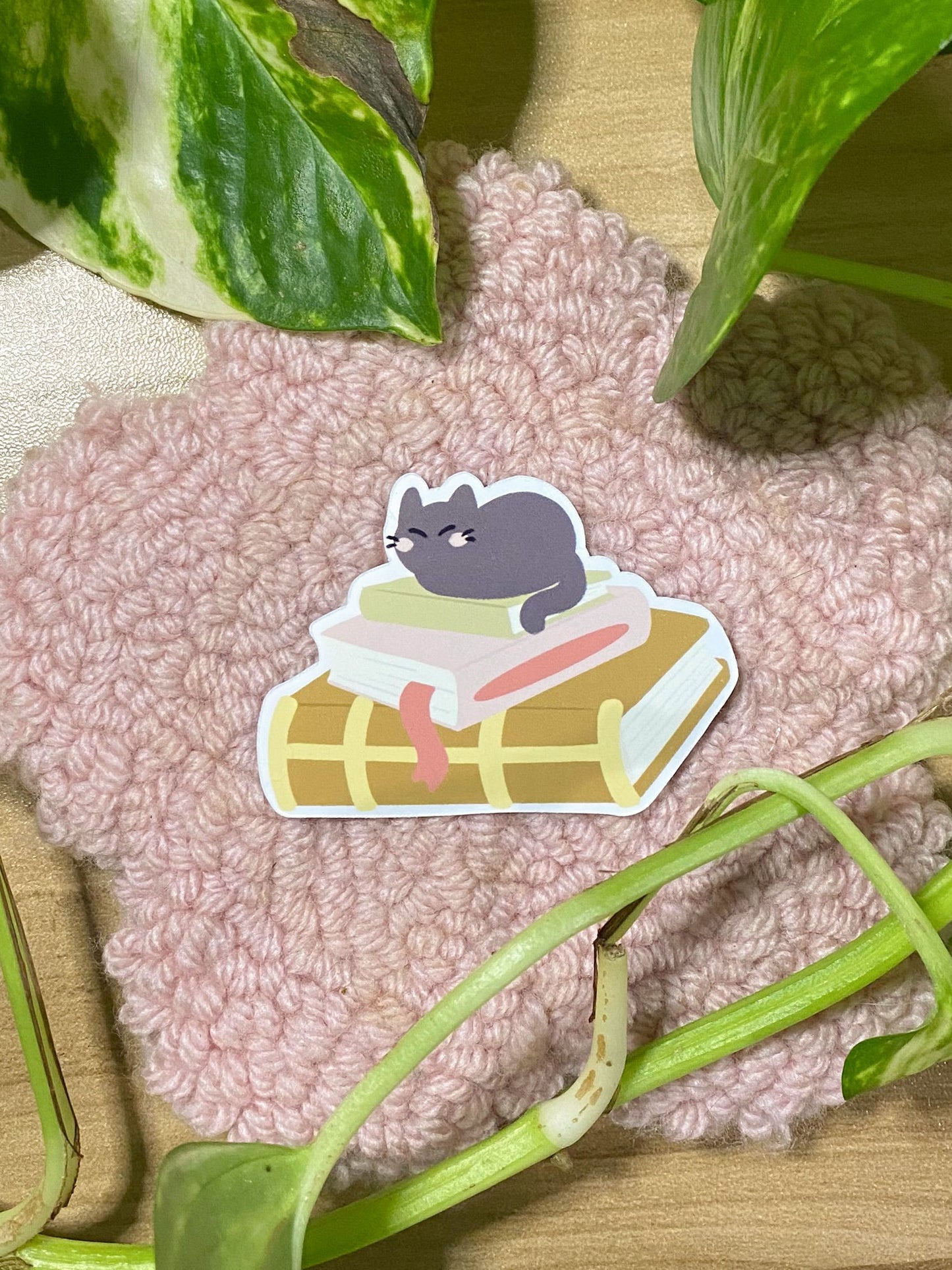 Cat Book Stack Matte Vinyl Sticker