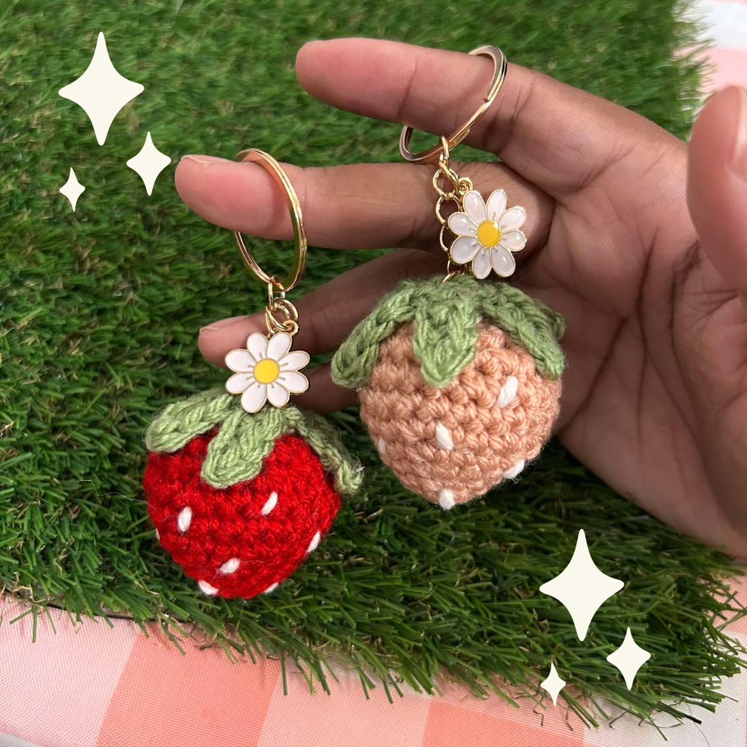 Crochet Strawberry Keychain