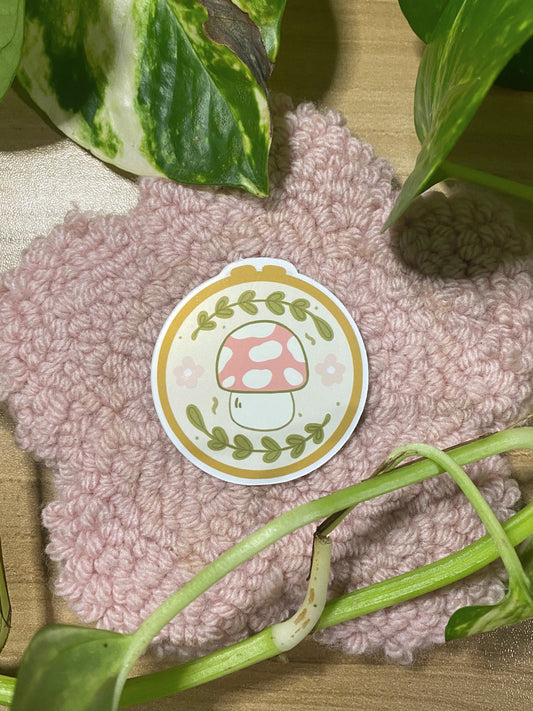 Mushroom Embroidery Hoop Matte Vinyl Sticker