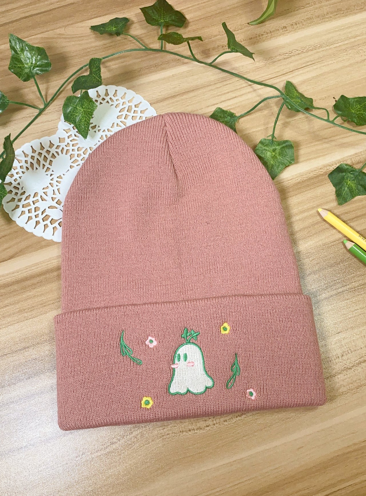 Sprout Ghost Embroidered Beanies